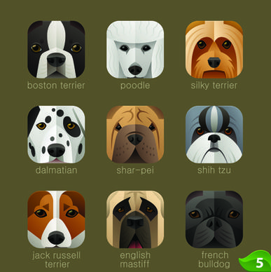 funny animal icons flat style vector