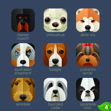 funny animal icons flat style vector