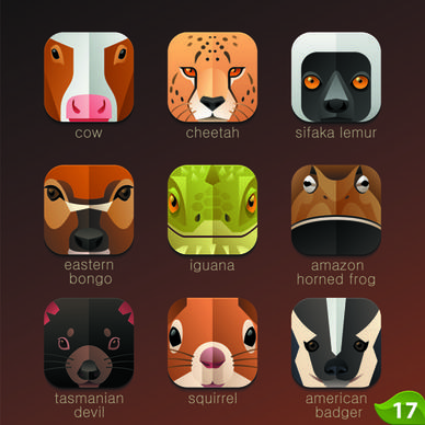 funny animal icons flat style vector