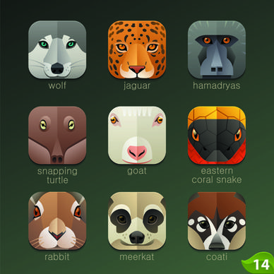 funny animal icons flat style vector