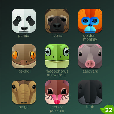 funny animal icons flat style vector