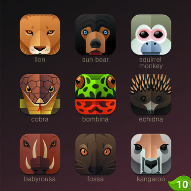 funny animal icons flat style vector