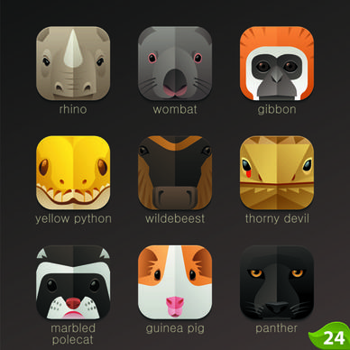 funny animal icons flat style vector