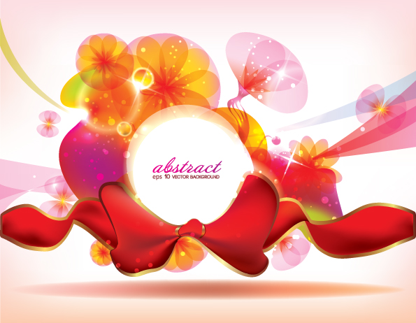 shiny floral with red ribbon background vector