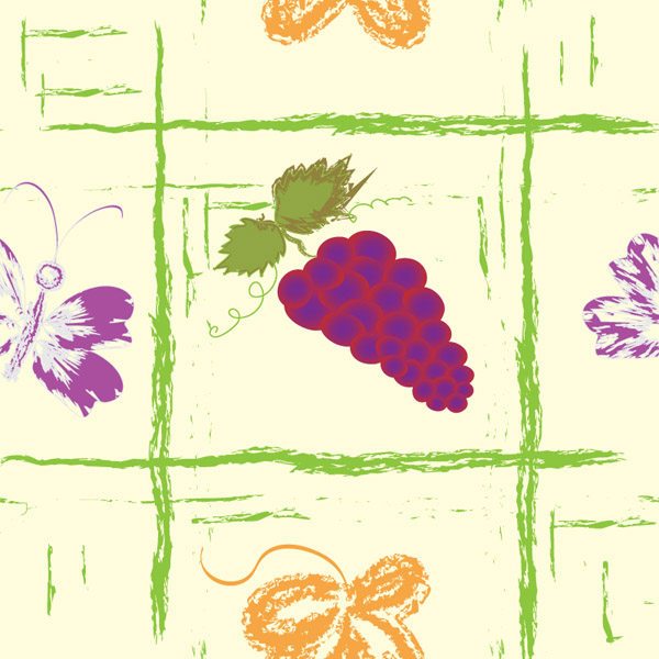 hand drawn fruit with butterfly seamless pattern vector