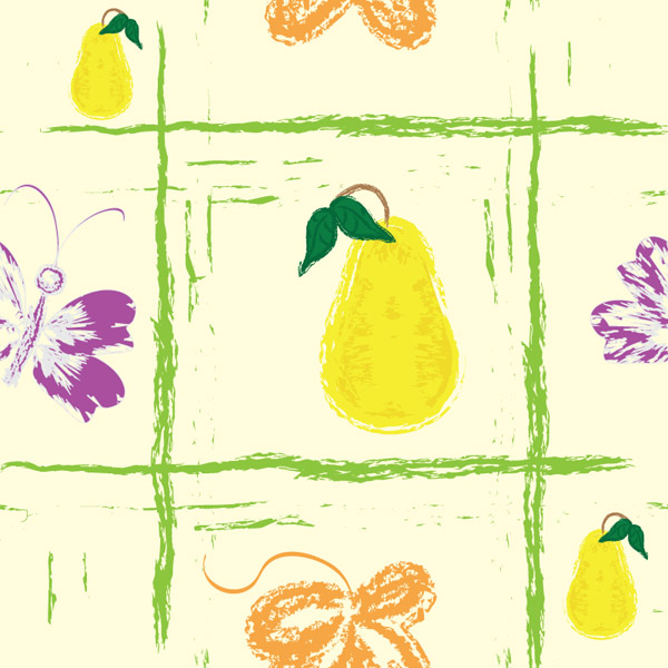 hand drawn fruit with butterfly seamless pattern vector