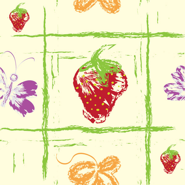 hand drawn fruit with butterfly seamless pattern vector