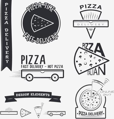 creative pizza delivery labels with logos vintage vector