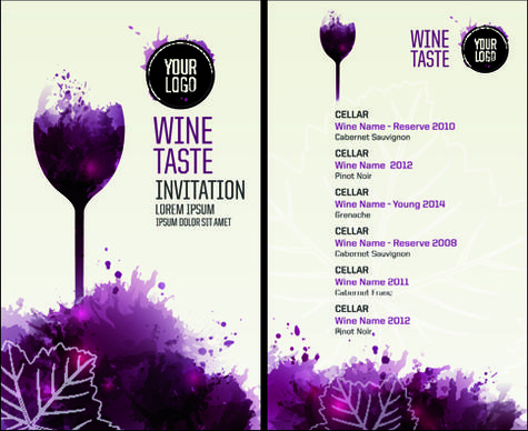 watercolor wine menu design vector