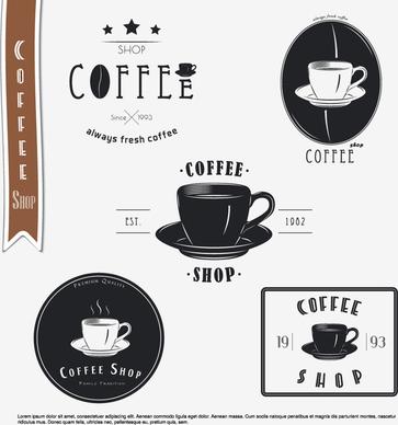 coffee black logos with labels vector set