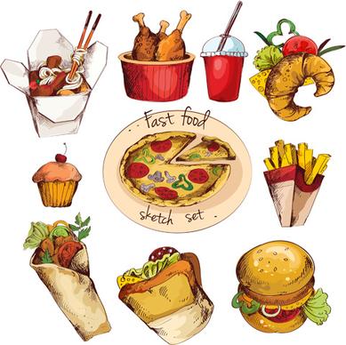 fast food menu hand drawn vector