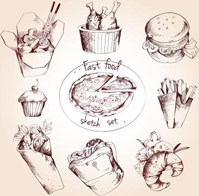 fast food menu hand drawn vector