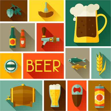 beer elements flat icons vector set