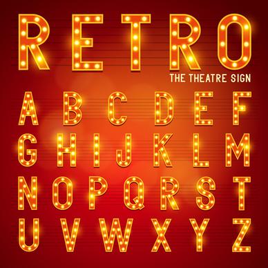 theatre neon light alphabet vector