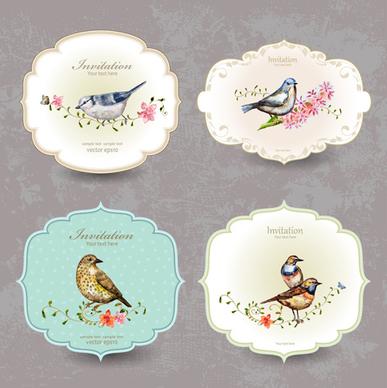 flower with bird vintage invitation cards vector