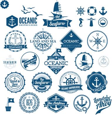 land and sea labels vintage style vector