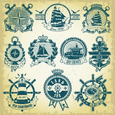 land and sea labels vintage style vector