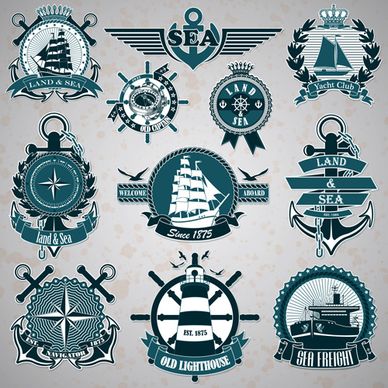 land and sea labels vintage style vector