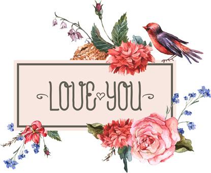 beautiful flower with birds vintage cards vector