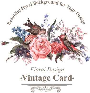 beautiful flower with birds vintage cards vector