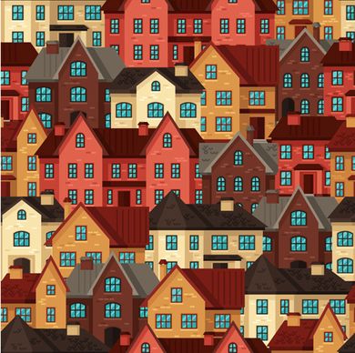 flat style house seamless pattern vector