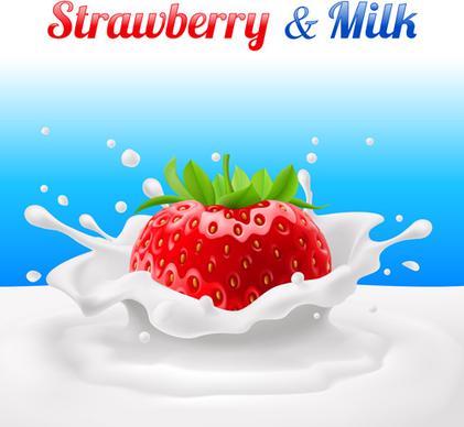 strawberries with milk vector backgrounds