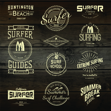 vintage badges with labels and wood background vector