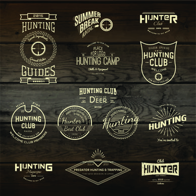 vintage badges with labels and wood background vector