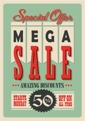 mega sale advertising poster retro vector