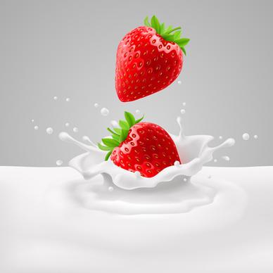 strawberries with milk vector backgrounds