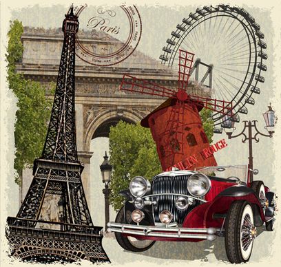 classic cars and travel vintage poster vector