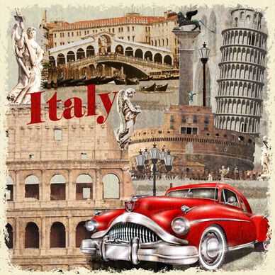 classic cars and travel vintage poster vector