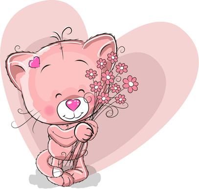 cute cat with love elements vectors