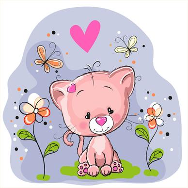 cute cat with love elements vectors