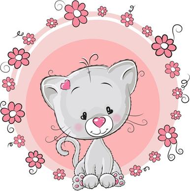 cute cat with love elements vectors