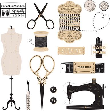 hand sewing design elements vector