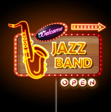 neon sign jazz bar vector graphics