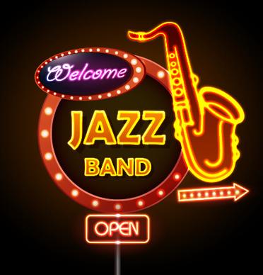 neon sign jazz bar vector graphics