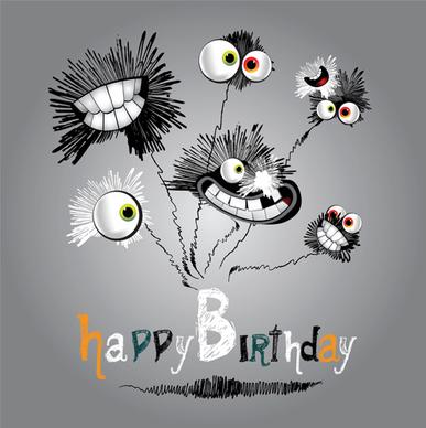 funny cartoon character with birthday cards set vector