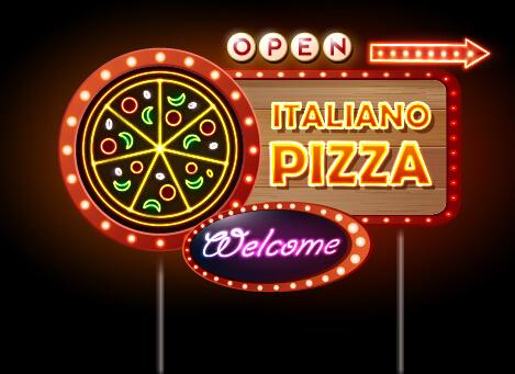 pizza restaurants neon sign vector