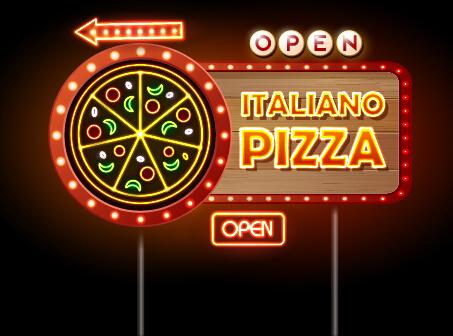 pizza restaurants neon sign vector