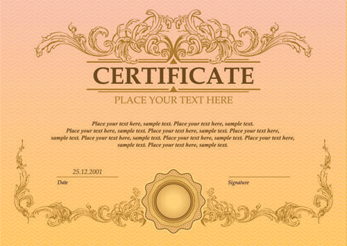 classical styles certificate template vectors