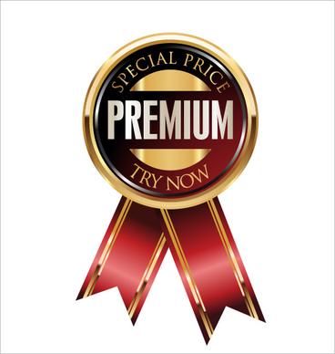 luxury golden badge with red ribbon vector