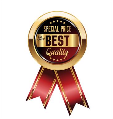 luxury golden badge with red ribbon vector