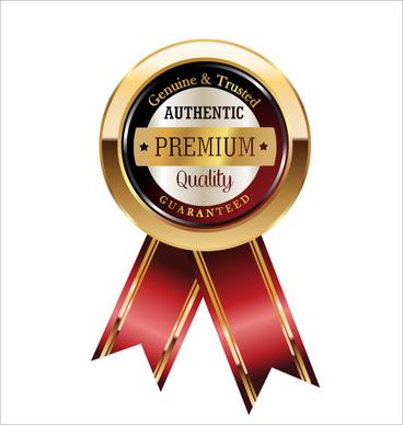 luxury golden badge with red ribbon vector