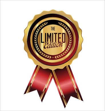 luxury golden badge with red ribbon vector