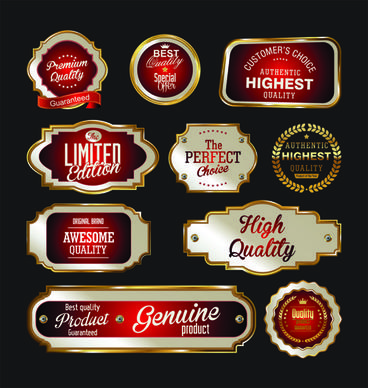 premium quality badge with labels golden vector