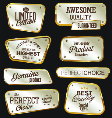 metal golden labels textured vector