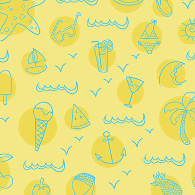 hand drawn summer elements pattern vector