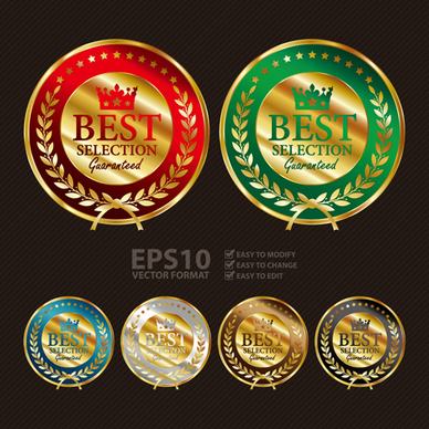 golden laurel wreath badges vectors set